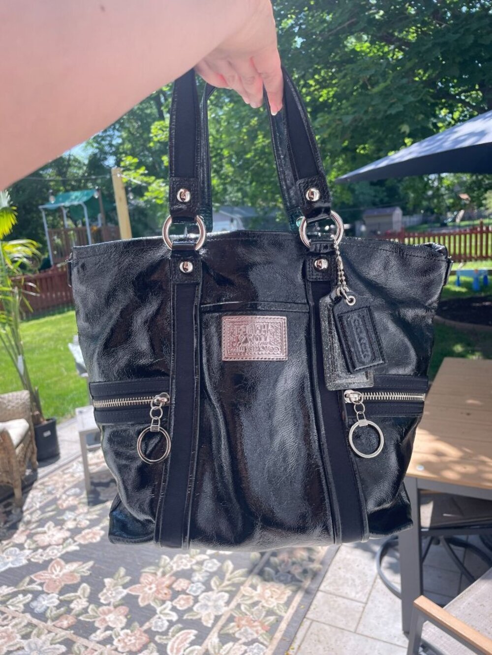 Coach Poppy Liquid Gloss Tote Black Patent Leather Shoulder Bag 13835 Y2K - Picture 3 of 14